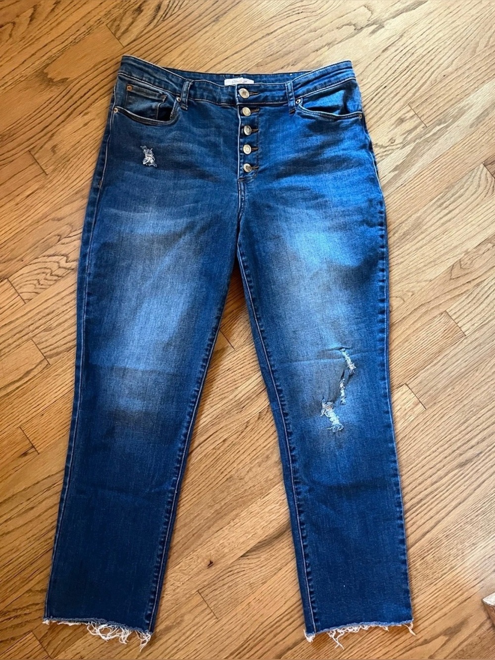 STS Blue Caroline High Rise Button Fly Jeans 32 Light Distressing Straight Leg